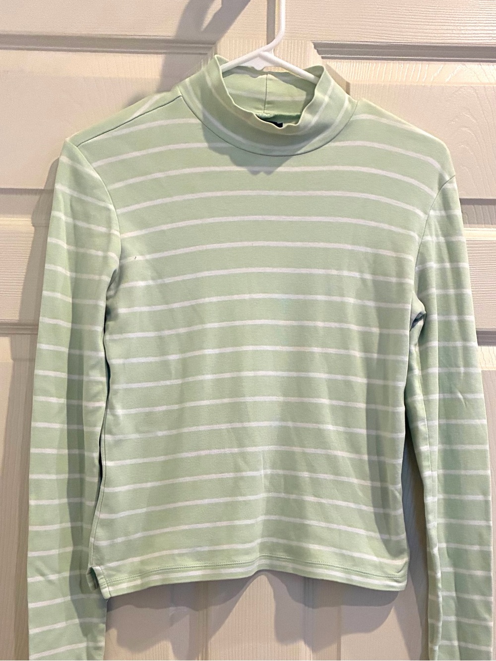 J.CREW Mint Green and White Striped Turtleneck Top
